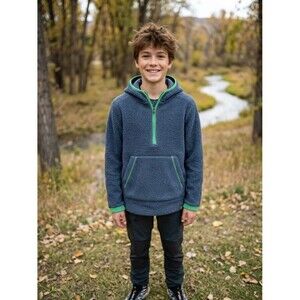 Stio Kids Fleece Hoodie Dark Gray Green 1/4 Zip Size 12